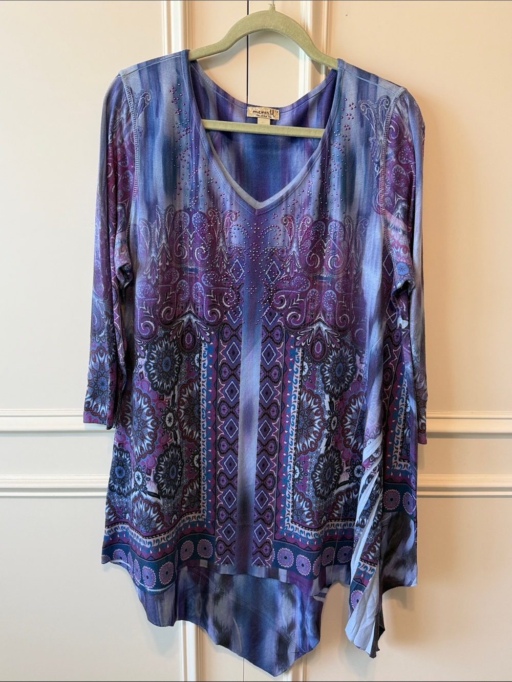 ONE WORLD Purple and Blue V-Neck Printed Tunic